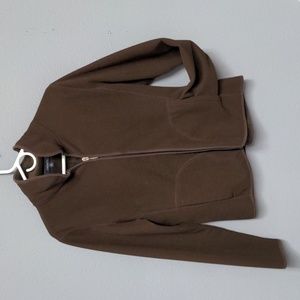 M brown fuzzy zip up fleece jacket chadwicks pockets and fold down collar